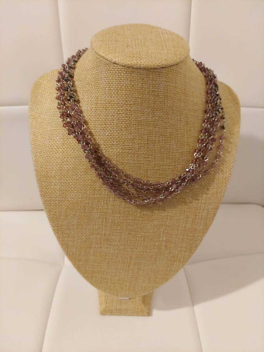 Loft Silver Tone Purple Color Beads Short Long 34" Necklace